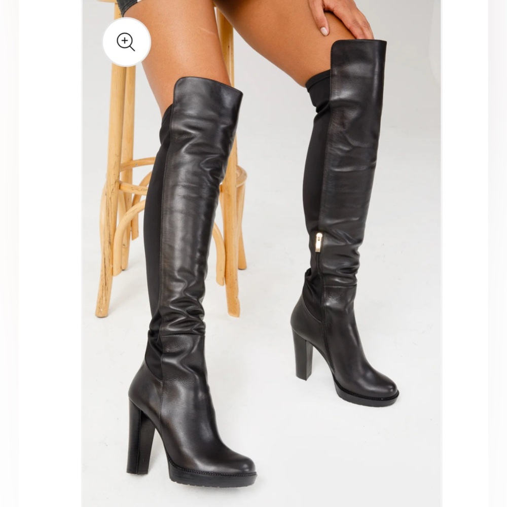 VINCI Sao Paulo Black Leather Knee High Platform Heel Boots Size 41
